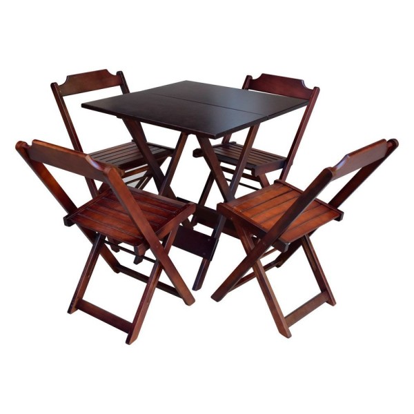 Encontraproduto.com.br - Conjunto De Mesa Dobrável 70X70 Em Madeira Maciça Com 4 Cadeiras - Imbuia - Marrom