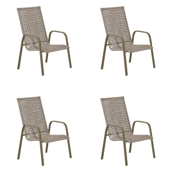 Encontraproduto.com.br - Kit 4 Cadeiras Para Área Externa Luna Em Corda Náutica Rami E Alumínio Champagne - Bege