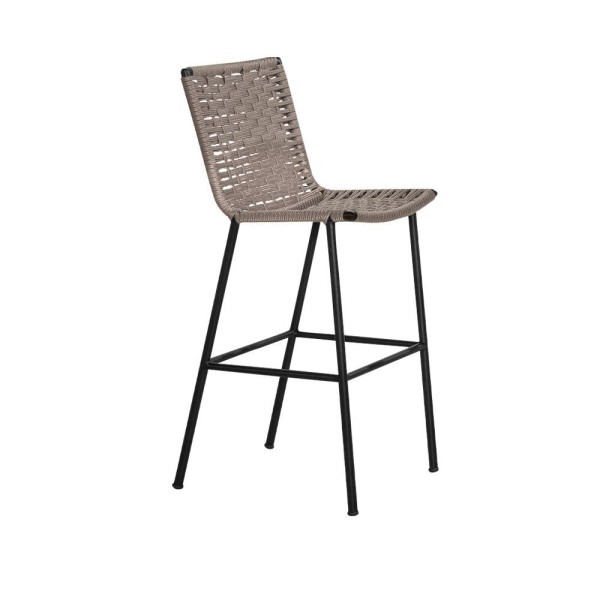 Encontraproduto.com.br - Kit 8 Banquetas Alta Em Corda Náutica Rami E Alumínio Preto Maragogi Ideal Para Área Externa - Bege