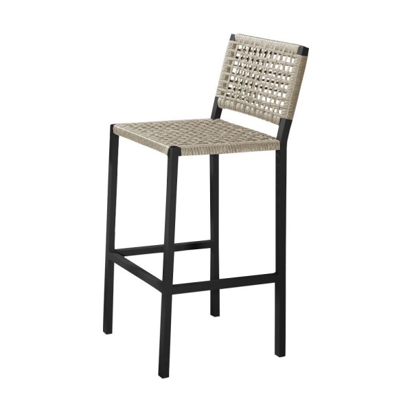 Encontraproduto.com.br - Kit 8 Banquetas Alta Em Corda Náutica Rami E Alumínio Preto Agnes Ideal Para Área Externa - Bege