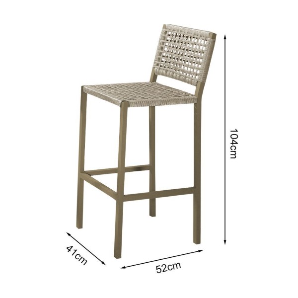 Encontraproduto.com.br - Kit 8 Banquetas Alta Em Corda Náutica Rami E Alumínio Champagne Agnes Ideal Para Área Externa - Bege