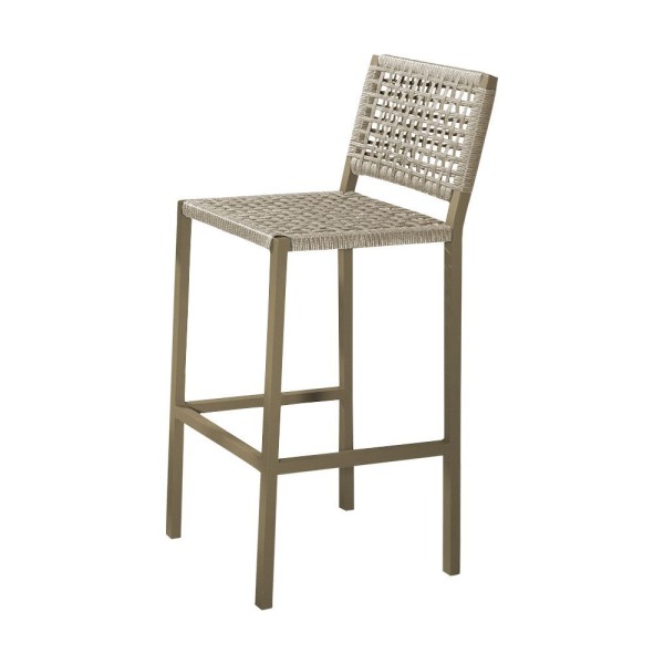 Encontraproduto.com.br - Kit 8 Banquetas Alta Em Corda Náutica Rami E Alumínio Champagne Agnes Ideal Para Área Externa - Bege