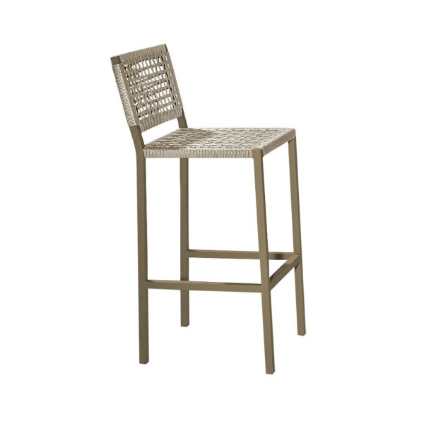 Encontraproduto.com.br - Kit 8 Banquetas Alta Em Corda Náutica Rami E Alumínio Champagne Agnes Ideal Para Área Externa - Bege