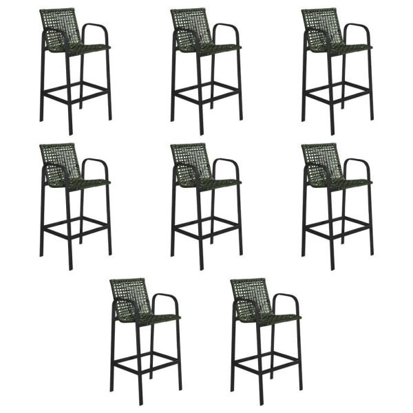 Encontraproduto.com.br - Kit 8 Banquetas Alta Em Corda Náutica Verde E Alumínio Preto Genova Ideal Para Área Externa - Verde