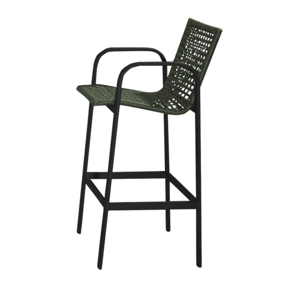 Encontraproduto.com.br - Kit 8 Banquetas Alta Em Corda Náutica Verde E Alumínio Preto Genova Ideal Para Área Externa - Verde