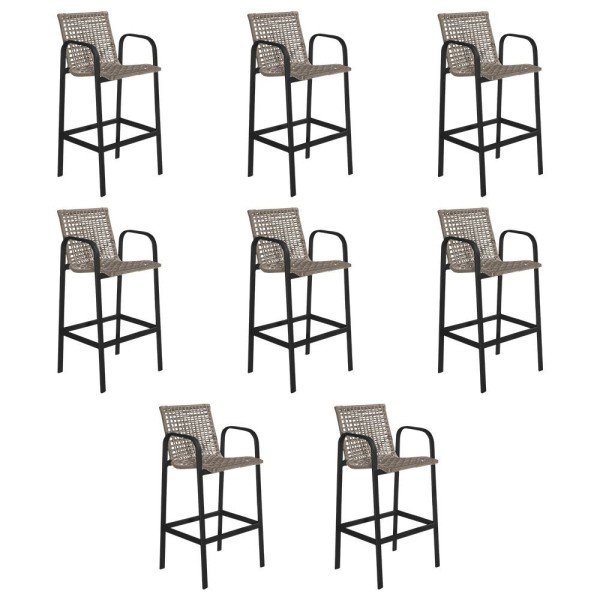 Encontraproduto.com.br - Kit 8 Banquetas Alta Em Corda Náutica Rami E Alumínio Preto Genova Ideal Para Área Externa - Bege