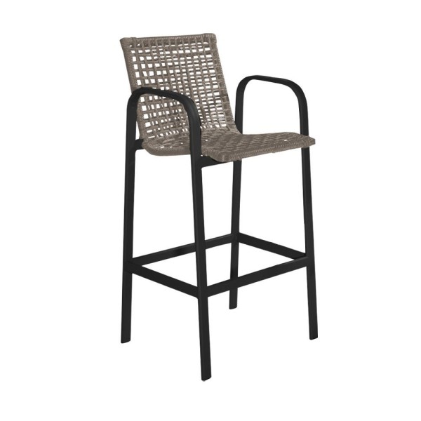 Encontraproduto.com.br - Kit 8 Banquetas Alta Em Corda Náutica Rami E Alumínio Preto Genova Ideal Para Área Externa - Bege