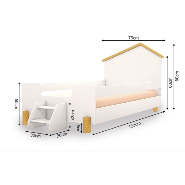 Encontraproduto.com.br - Cama De Criança Infantil Com Colchão E Escadinha Juvenil Ayla Branca E Natural Acompanha Luminária Branco