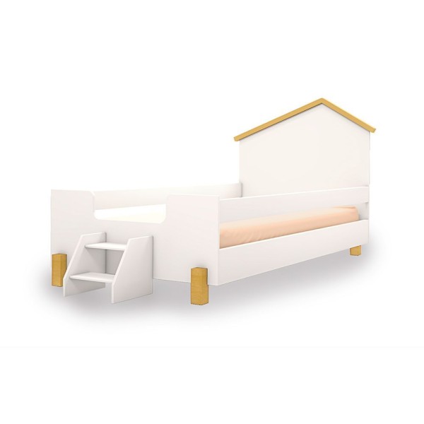 Encontraproduto.com.br - Cama De Criança Infantil Com Colchão E Escadinha Juvenil Ayla Branca E Natural Acompanha Luminária Branco