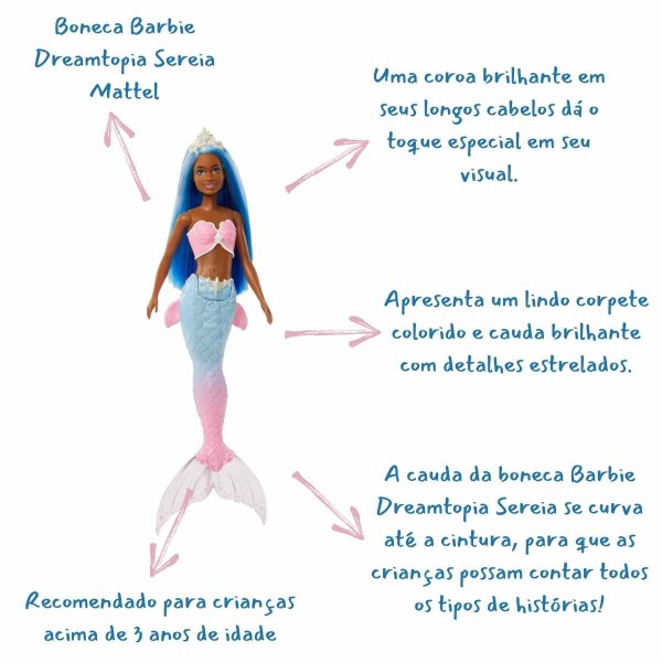 Encontraproduto.com.br - Boneca Barbie Dreamtopia Sereia Várias Cores 30cm Articulada Original Mattel Presente Menina