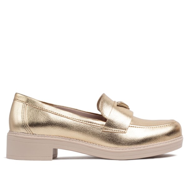 Mocassim Feminino Via Marte Metalizado Dourado