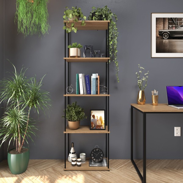 Estante Metal com Madeira Livreiro | Cor: Preto e Laminado | Mod: Colombo