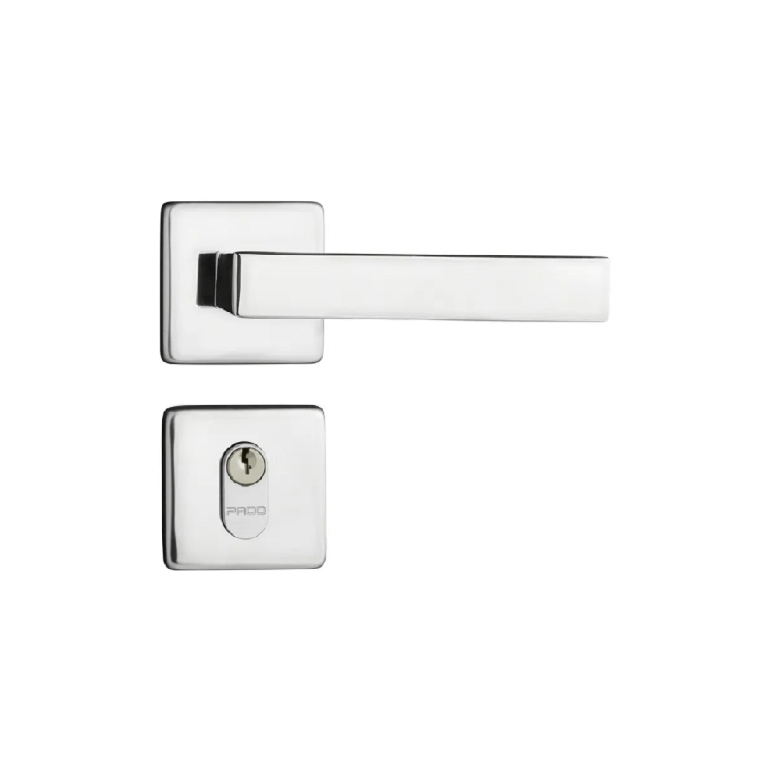 Encontraproduto.com.br - Fechadura Externa com Roseta Quadrada Concept Cromada Pado