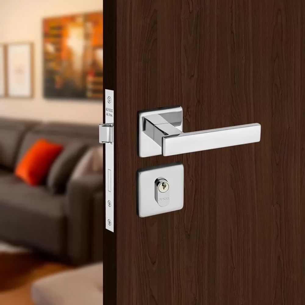 Encontraproduto.com.br - Fechadura Externa com Roseta Quadrada Concept Cromada Pado