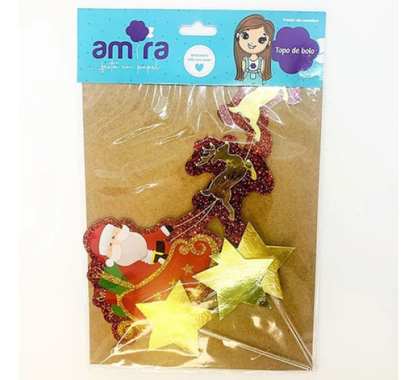 Encontraproduto.com.br - Topo de Bolo Natal Com Trenó e Estrelas (123) Un AMORA