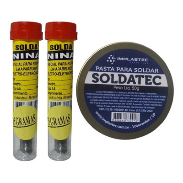 Encontraproduto.com.br - Kit 2 Estanho De 15gr Cada E Pasta Para Solda Soldatec 50g
