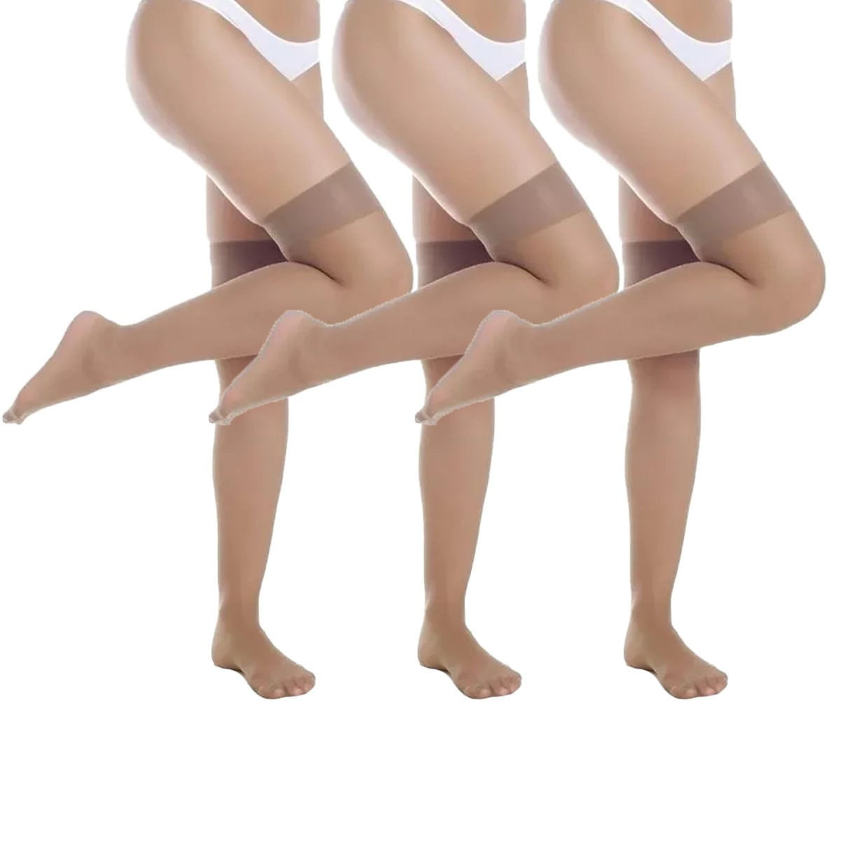 Kit 3 Pares de Meia Selene 7/8 Transparente Fio 15 Feminino - Nude