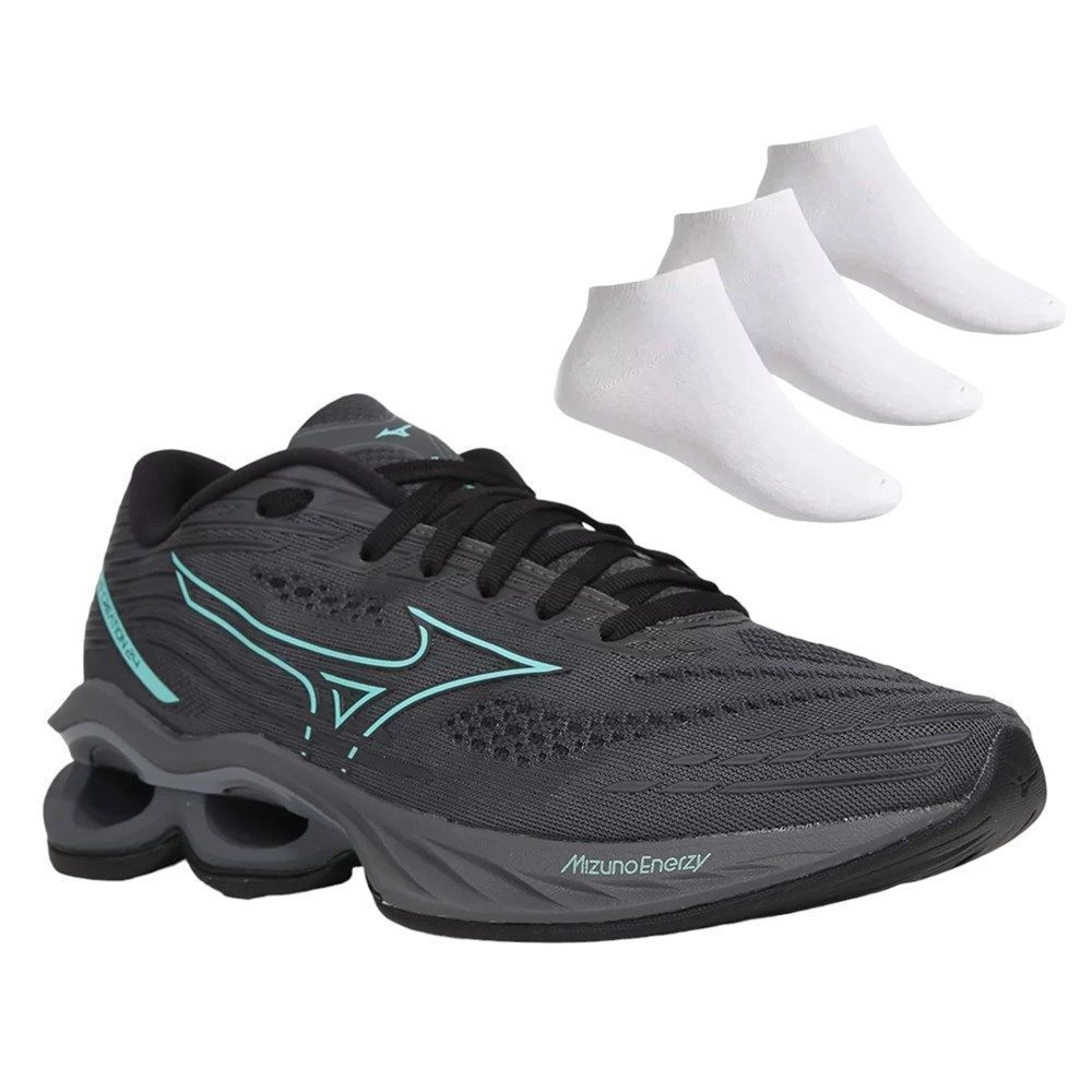 Kit Tênis Mizuno Wave Creation 24 Masculino + 3 Pares de Meias