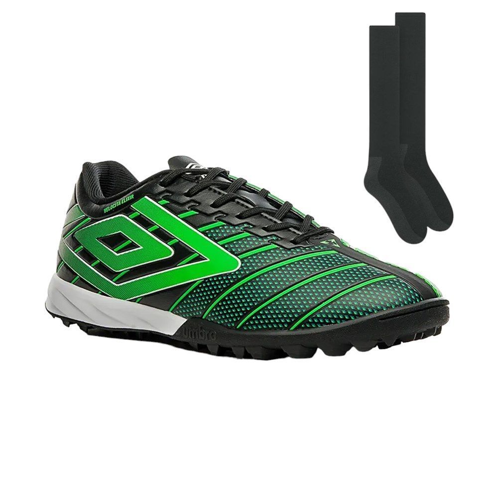 Kit Chuteira Society Umbro Velocita Elixircom Meião Preto