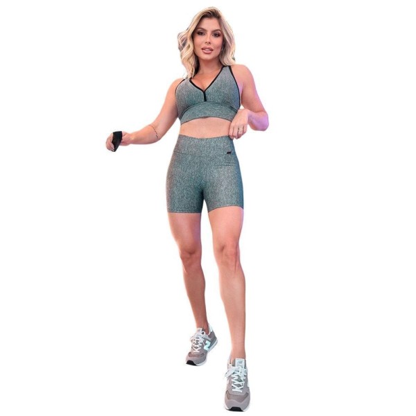 Encontraproduto.com.br - Kit Sarrafo Top Transpassado + Short Meia Coxa Anatômico Feminino
