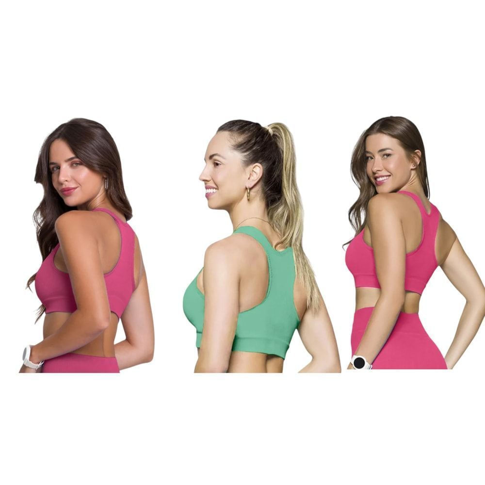 Kit 3 Tops Canelado Selene Sem Costura Feminino