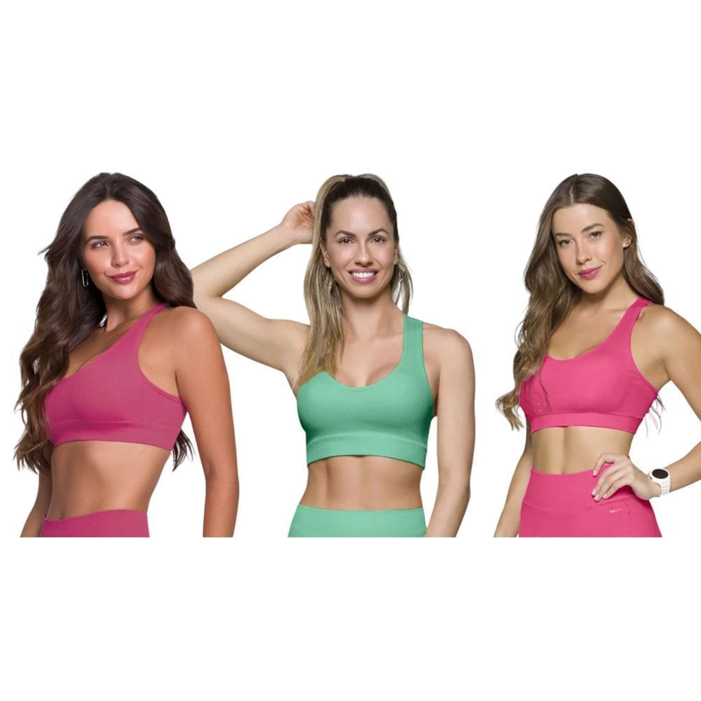 Encontraproduto.com.br - Kit 3 Tops Canelado Selene Sem Costura Feminino