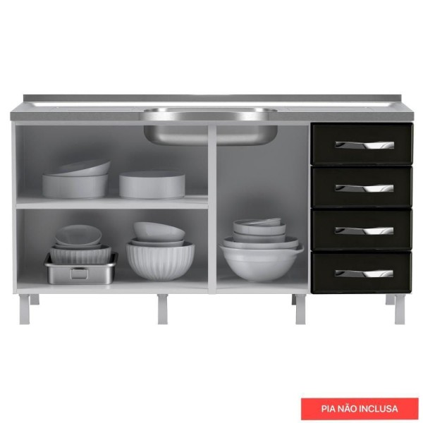 Encontraproduto.com.br - Balcão de Cozinha de Aço Telasul Star New Sem Tampo Para Pia