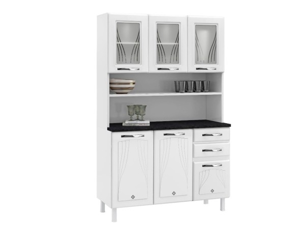 Encontraproduto.com.br - Kit Cozinha Star 3 Portas de Vidro com 2 Gavetas Telasul - Branco