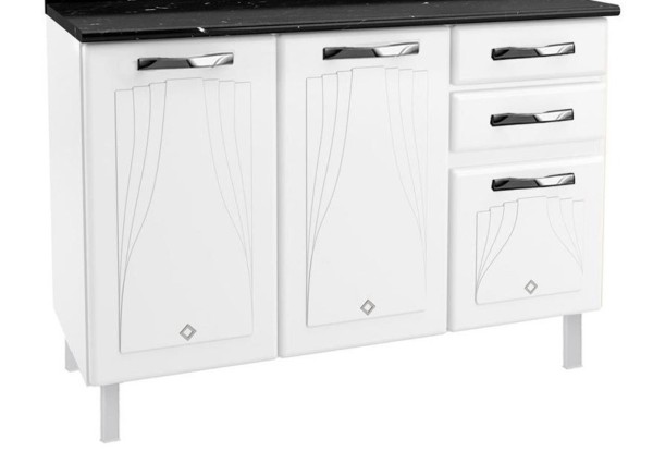 Encontraproduto.com.br - Kit Cozinha Star 3 Portas de Vidro com 2 Gavetas Telasul - Branco