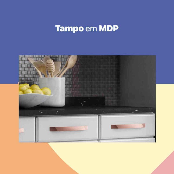 Encontraproduto.com.br - Balcão de Cozinha Telasul Mirage New Triplo Com Tampo 3 Portas 3 Gavetas Branco