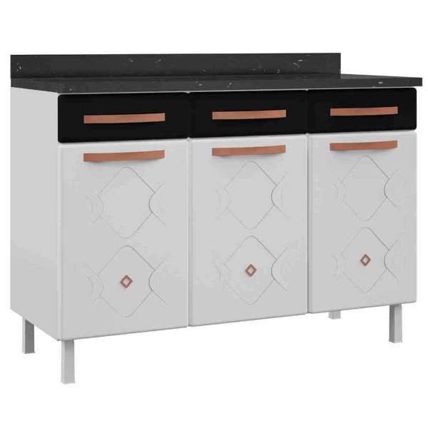 Encontraproduto.com.br - Balcão de Cozinha Telasul Mirage New Triplo Com Tampo 3 Portas 3 Gavetas Branco