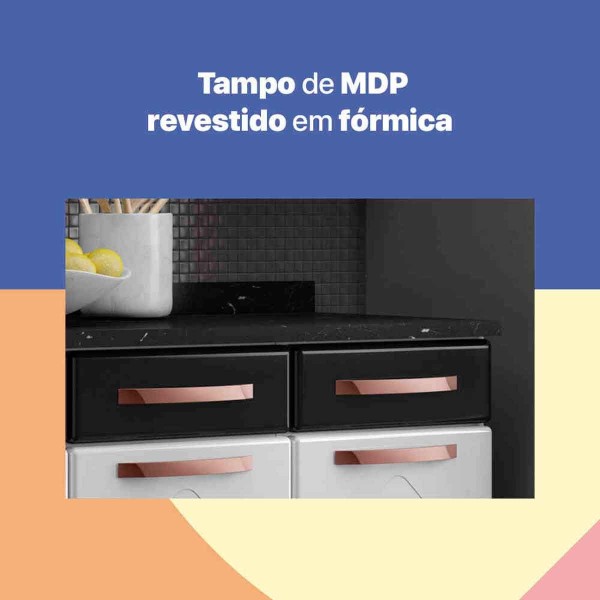 Encontraproduto.com.br - Balcão de Cozinha Telasul Mirage New Triplo Com Tampo 3 Portas 3 Gavetas Branco