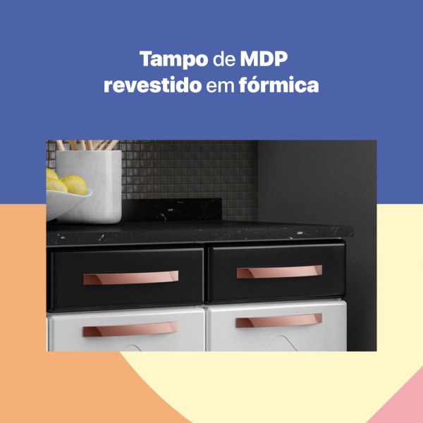 Encontraproduto.com.br - Balcão de Cozinha Telasul Mirage New Triplo Com Tampo 3 Portas 3 Gavetas Branco