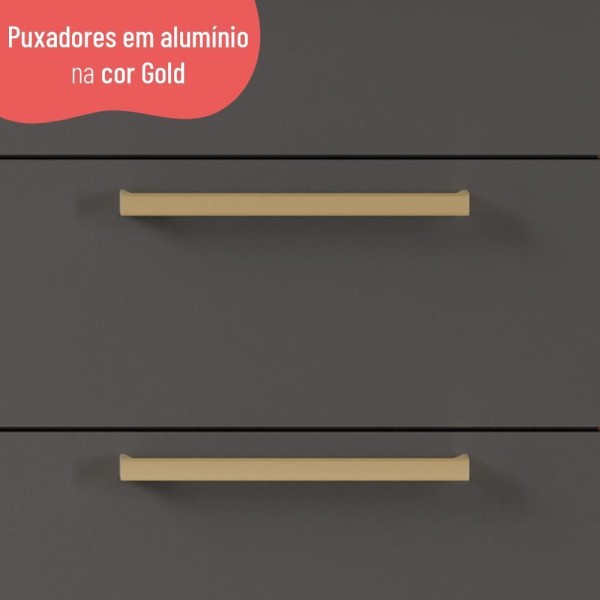 Encontraproduto.com.br - Balcão Gabinete Beatriz 120cm Com Tampo 2 Portas 3 Gavetas Freijó E Grafite