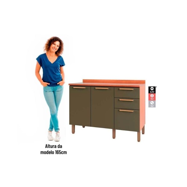 Encontraproduto.com.br - Balcão Gabinete Beatriz 120cm Com Tampo 2 Portas 3 Gavetas Freijó E Grafite