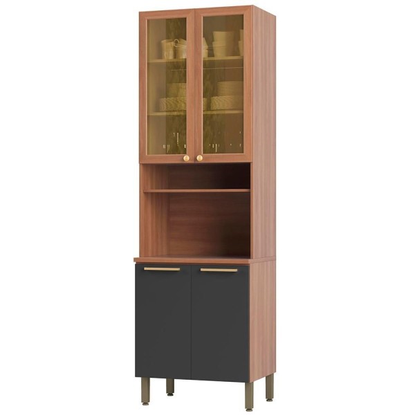 Encontraproduto.com.br - Paneleiro Beatriz 70cm Para Micro 2 Portas Com Vidro Freijó E Grafite
