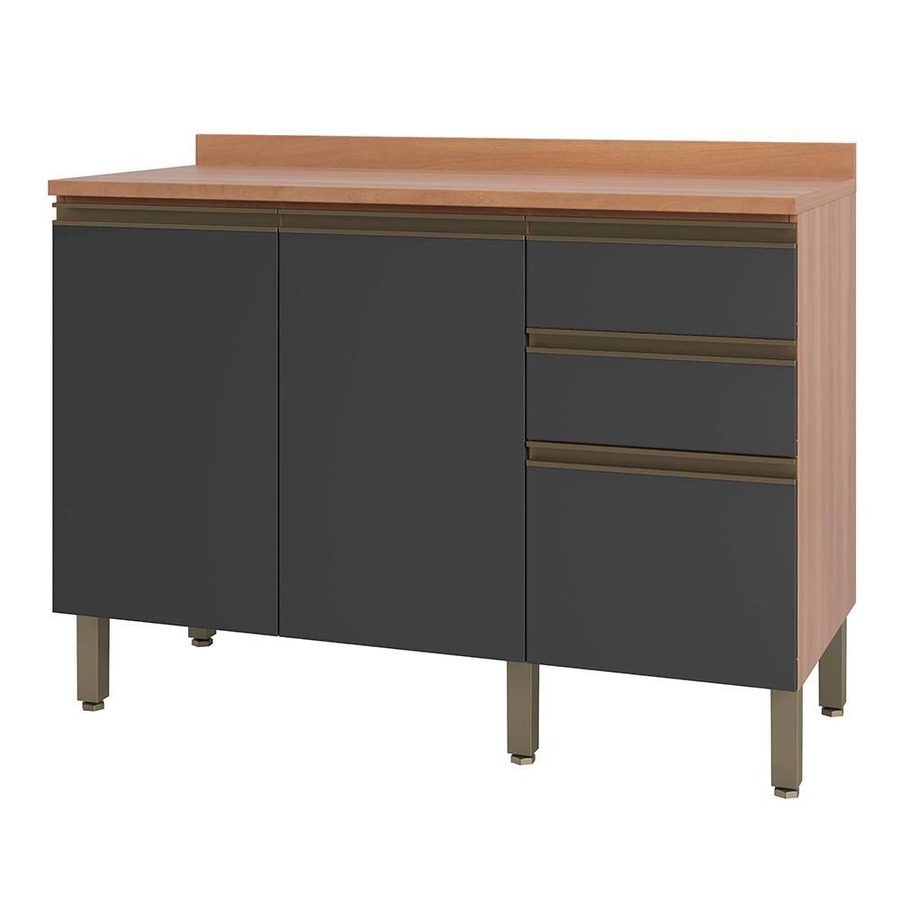 Balcão Macadâmia 120cm com Tampo 2 Portas 3 Gavetas 914103 Telasul - Freijo e Grafite