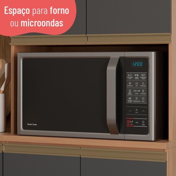 Encontraproduto.com.br - Paneleiro Macadâmia 70cm com Espaço para Micro-ondas 4 Portas 914301 Telasul - Freijo e Grafite