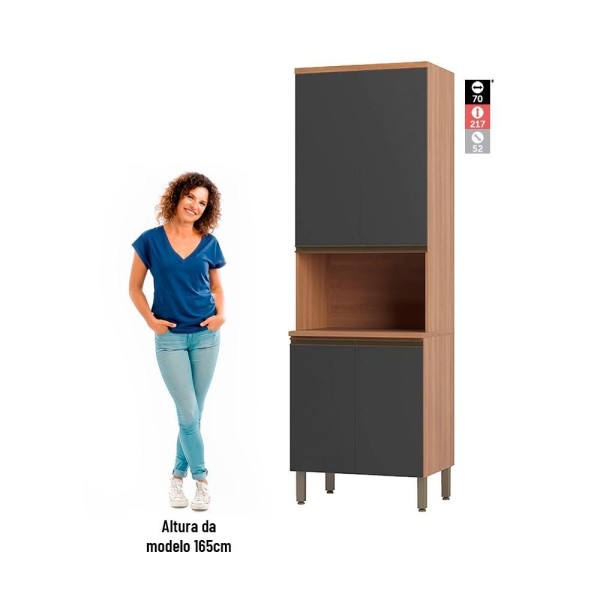 Encontraproduto.com.br - Paneleiro Macadâmia 70cm com Espaço para Micro-ondas 4 Portas 914301 Telasul - Freijo e Grafite