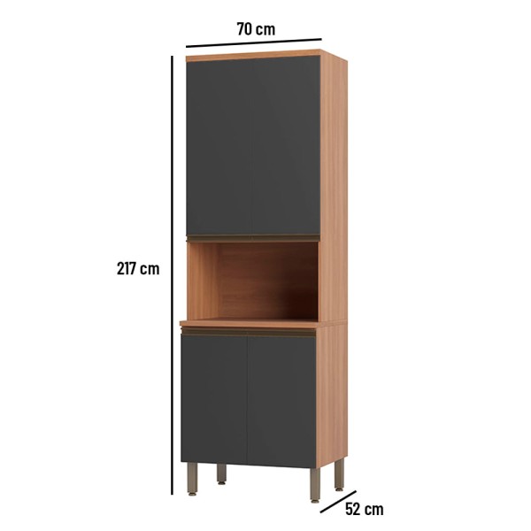 Encontraproduto.com.br - Paneleiro Macadâmia 70cm com Espaço para Micro-ondas 4 Portas 914301 Telasul - Freijo e Grafite