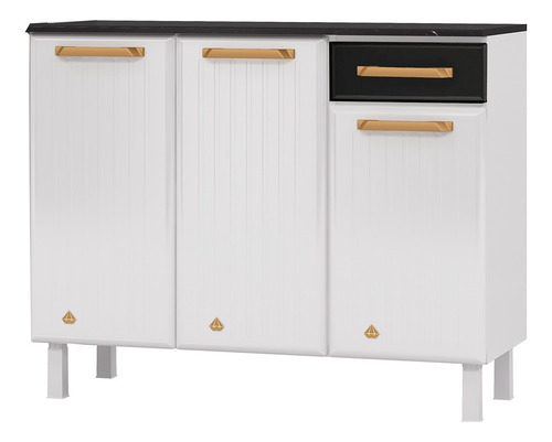 Encontraproduto.com.br - Balcão Triplo Diamante Smart 1 Gaveta com Tampo 818134 Telasul - Branco e Preto