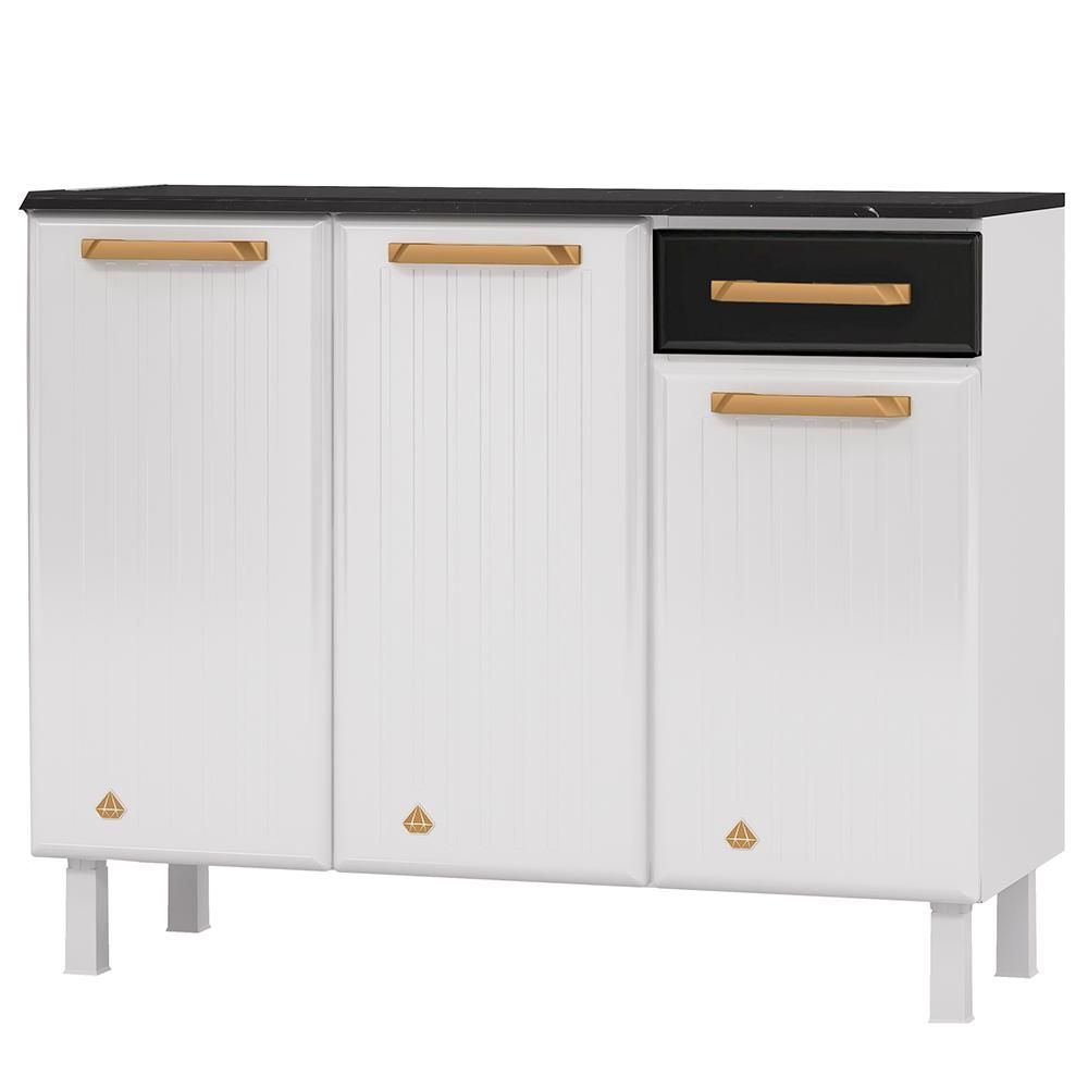 Balcão Triplo Diamante Smart 1 Gaveta com Tampo 818134 Telasul - Branco e Preto