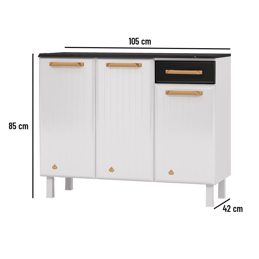 Encontraproduto.com.br - Balcão Triplo Diamante Smart 1 Gaveta com Tampo 818134 Telasul - Branco e Preto