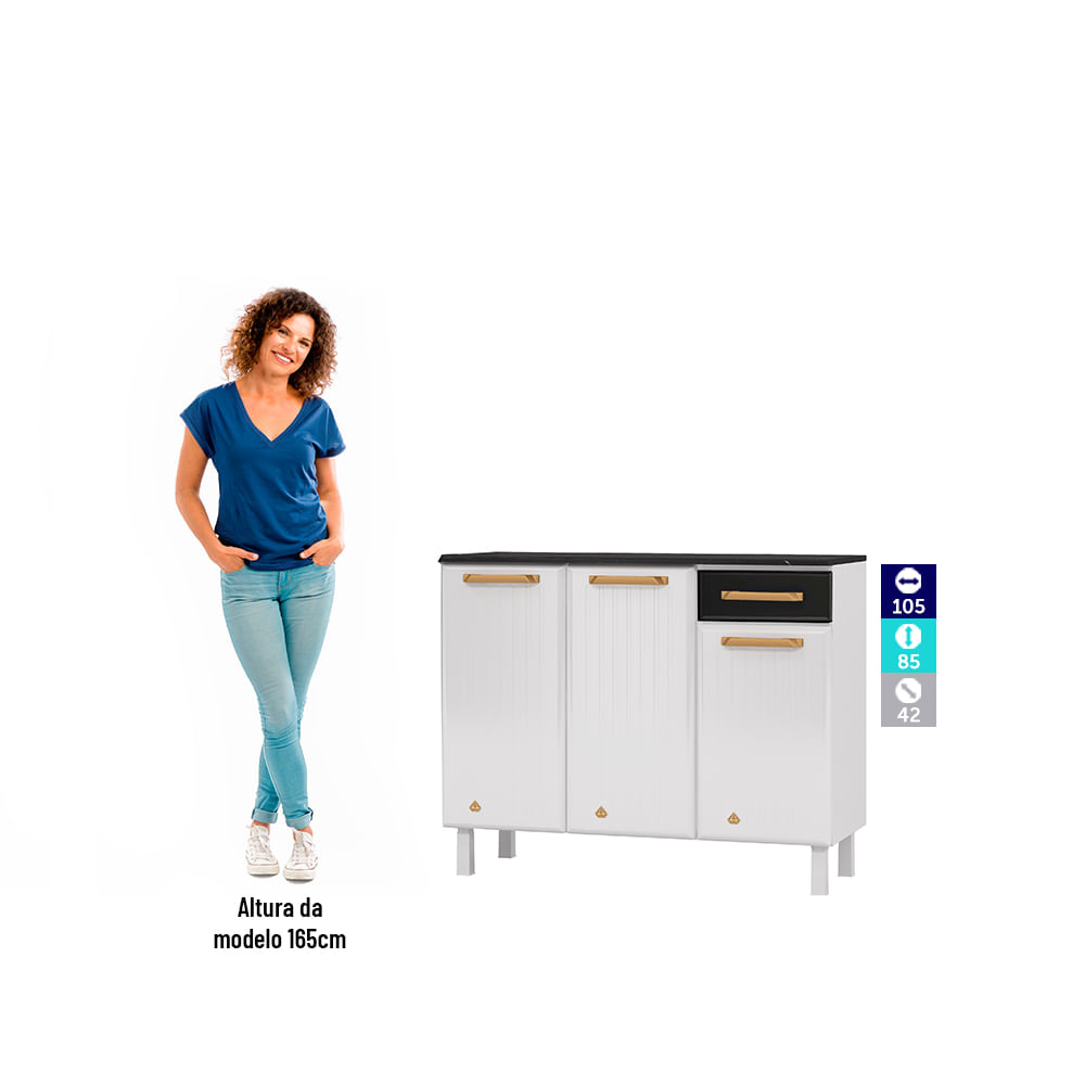 Encontraproduto.com.br - Balcão Triplo Diamante Smart 1 Gaveta com Tampo 818134 Telasul - Branco e Preto