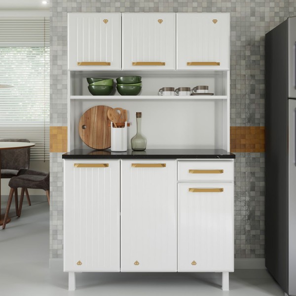 Encontraproduto.com.br - Kit Triplo Diamante New Smart 3 Portas 1 Gaveta Telasul - Branco