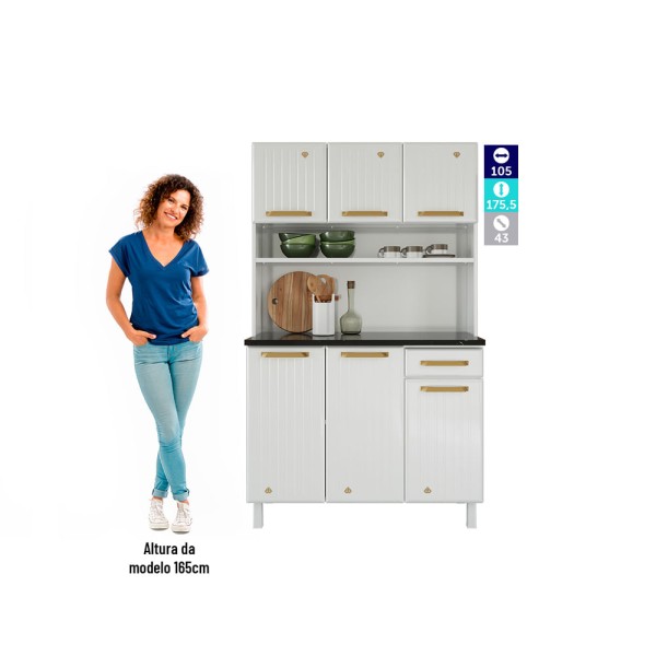 Encontraproduto.com.br - Kit Triplo Diamante New Smart 3 Portas 1 Gaveta Telasul - Branco