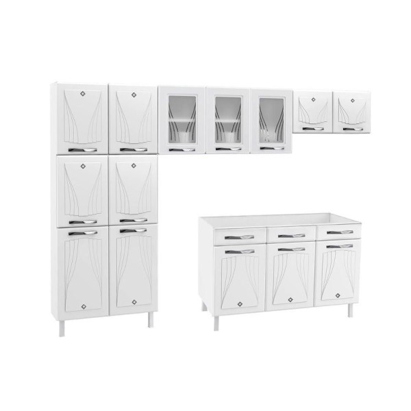 Encontraproduto.com.br - Cozinha de Aço Completa Telasul Star New 3 Vidros Com Balcão Para Pia