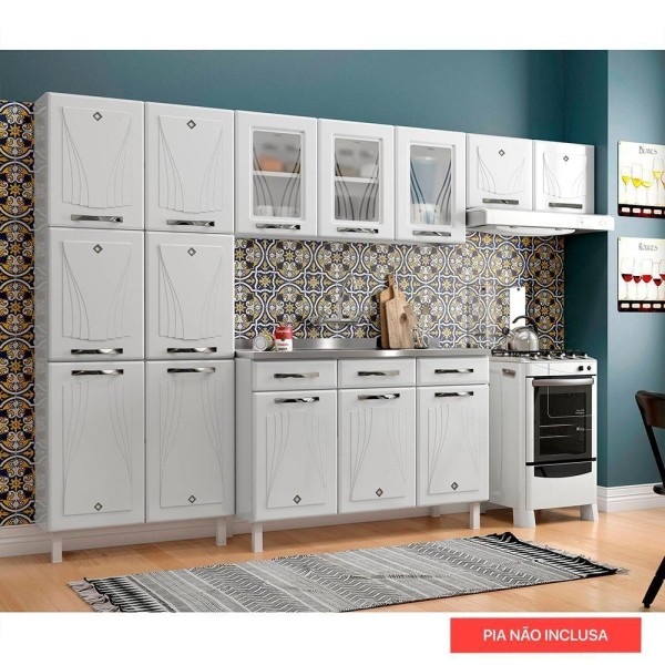 Encontraproduto.com.br - Cozinha de Aço Completa Telasul Star New 3 Vidros Com Balcão Para Pia