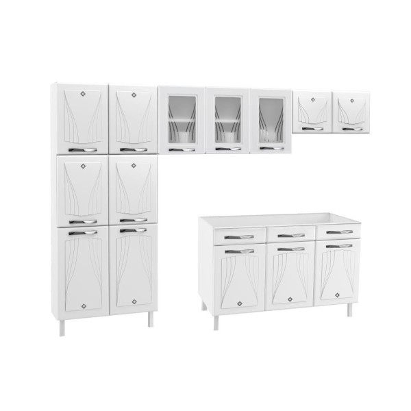 Encontraproduto.com.br - Cozinha de Aço Completa Telasul Star New 3 Vidros Com Balcão Para Pia