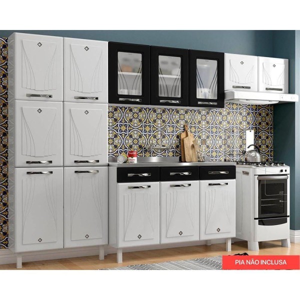 Encontraproduto.com.br - Cozinha de Aço Completa Telasul Star New 3 Vidros Com Balcão Para Pia